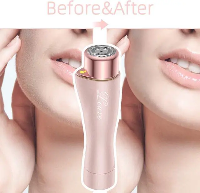 Alt view image 3 of 7 - Facial Hair Remover for Women, Leuxe Painless Hair Removal Waterproof Shaver Razor with LED Light for Peach Fuzz Fine Hair Chin Cheek Upper Lip (Rose)