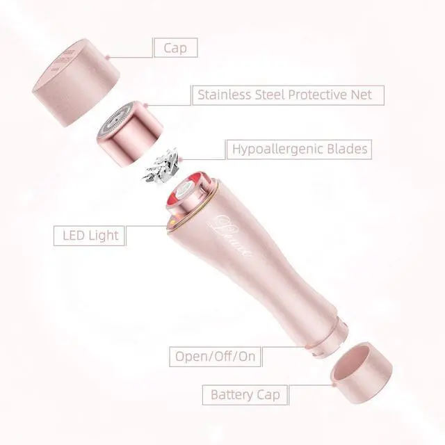 Alt view image 4 of 7 - Facial Hair Remover for Women, Leuxe Painless Hair Removal Waterproof Shaver Razor with LED Light for Peach Fuzz Fine Hair Chin Cheek Upper Lip (Rose)