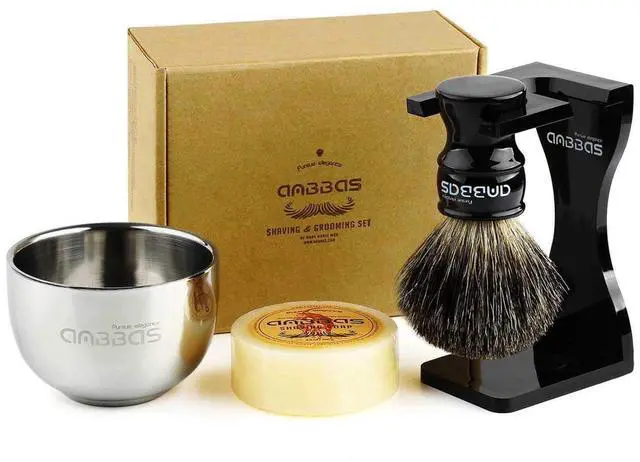 Main image of Anbbas Black Badger Hair Shaving Brush Resin Handle and Acrylic Thicken Shaving Stand,Stainless Steel Shaving Bowl and Goat Milk Soap 4in1 Gift Set for Men Wet Shave