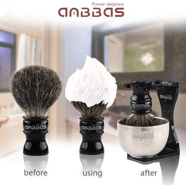 Alt view image 2 of 7 - Anbbas Black Badger Hair Shaving Brush Resin Handle and Acrylic Thicken Shaving Stand,Stainless Steel Shaving Bowl and Goat Milk Soap 4in1 Gift Set for Men Wet Shave