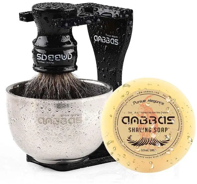 Alt view image 3 of 7 - Anbbas Black Badger Hair Shaving Brush Resin Handle and Acrylic Thicken Shaving Stand,Stainless Steel Shaving Bowl and Goat Milk Soap 4in1 Gift Set for Men Wet Shave