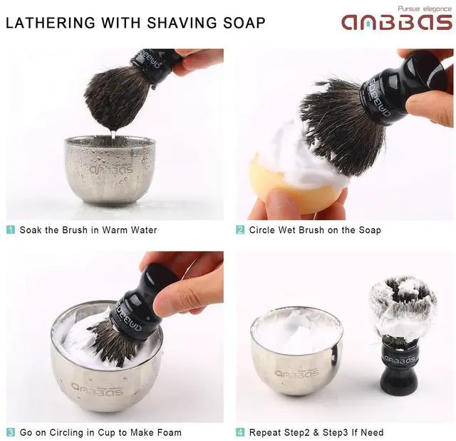 Alt view image 6 of 7 - Anbbas Black Badger Hair Shaving Brush Resin Handle and Acrylic Thicken Shaving Stand,Stainless Steel Shaving Bowl and Goat Milk Soap 4in1 Gift Set for Men Wet Shave