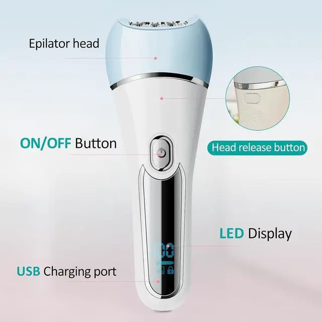 Alt view image 2 of 6 - Epilator for Women, 6 in 1 Hair Removal Epilator, Shaver, Face Razor, Facial Brush, Face Massage and Body Exfoliator,IPX7 Waterproof Rechargeable Hair Removal for Women, 2 Speeds