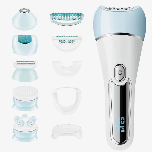 Main image of Epilator for Women, 6 in 1 Hair Removal Epilator, Shaver, Face Razor, Facial Brush, Face Massage and Body Exfoliator,IPX7 Waterproof Rechargeable Hair Removal for Women, 2 Speeds