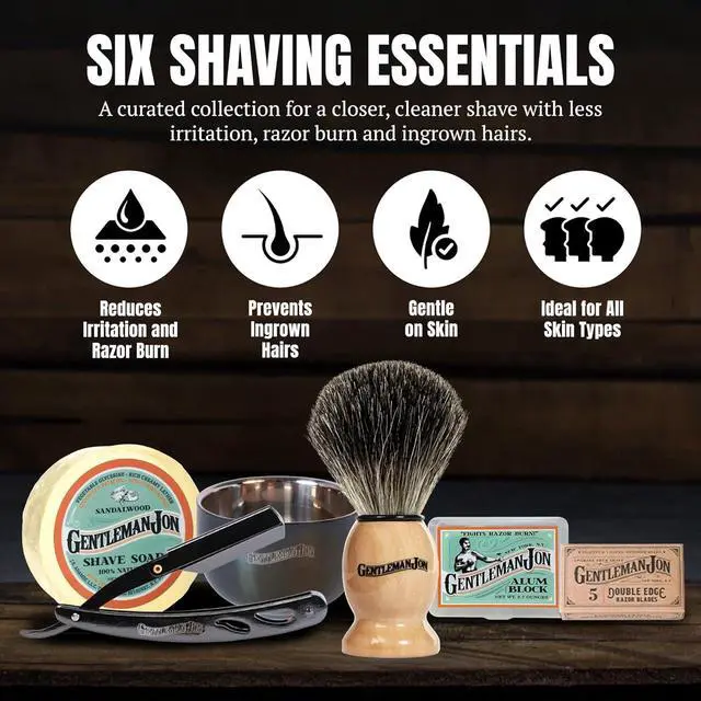 Alt view image 2 of 7 - Straight Razor Shaving Kit | Vintage Wet Shave Grooming Set for Men - Includes: Straight Edge Razor, Hair Shaving Brush, Alum Block, Shave Soap, Bowl & Double Edge Razor Blades