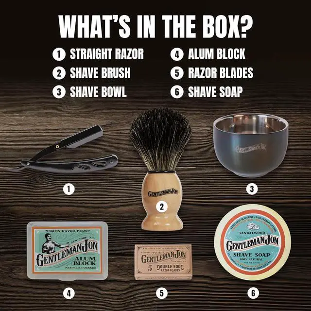 Alt view image 3 of 7 - Straight Razor Shaving Kit | Vintage Wet Shave Grooming Set for Men - Includes: Straight Edge Razor, Hair Shaving Brush, Alum Block, Shave Soap, Bowl & Double Edge Razor Blades