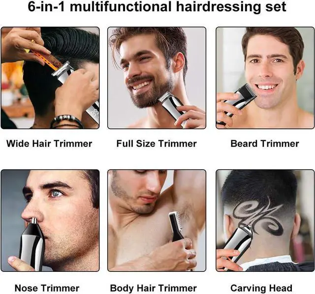 Alt view image 7 of 7 - SURKER Beard Trimmer for Men Hair Clippers Body Mustache Nose Hair Groomer Cordless Precision Trimmer 6 in 1 Grooming Kit Waterproof USB Rechargeable