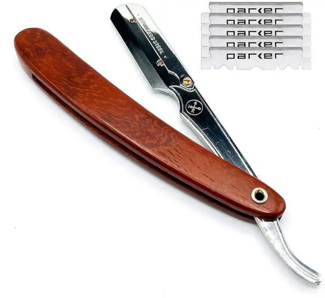 Main image of Parker SRRW Professional Shavette Razor - Rosewood Handle, Stainless Steel Arm & Clip Lock System for Secure Blade Fit, 5 Blades Included