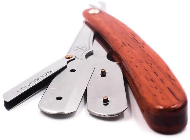 Alt view image 2 of 6 - Parker SRRW Professional Shavette Razor - Rosewood Handle, Stainless Steel Arm & Clip Lock System for Secure Blade Fit, 5 Blades Included