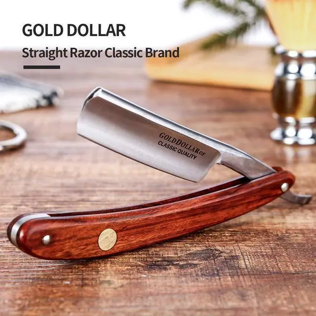Alt view image 2 of 7 - Straight Razor GOLD DOLLAR Wooden Handle Retro Shaving For Men & Barber Shaving Ready Without Stabilizer