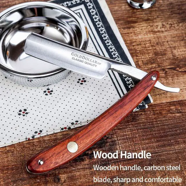 Alt view image 7 of 7 - Straight Razor GOLD DOLLAR Wooden Handle Retro Shaving For Men & Barber Shaving Ready Without Stabilizer