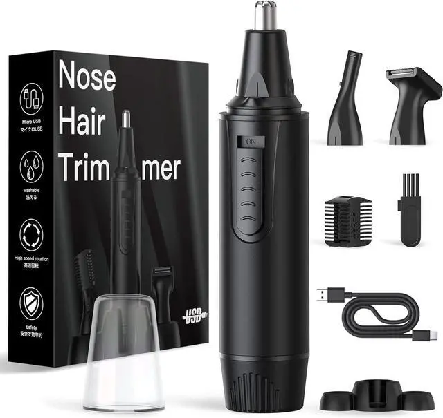 Main image of Rechargeable Ear & Nose Hair Trimmer for Men & Women - Professional Painless Nose Clipper & Eyebrow Trimmer - IPX7 Waterproof Dual Edge Blades - Black