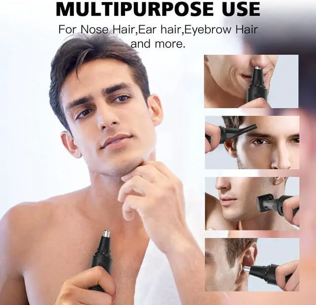 Alt view image 2 of 6 - Rechargeable Ear & Nose Hair Trimmer for Men & Women - Professional Painless Nose Clipper & Eyebrow Trimmer - IPX7 Waterproof Dual Edge Blades - Black