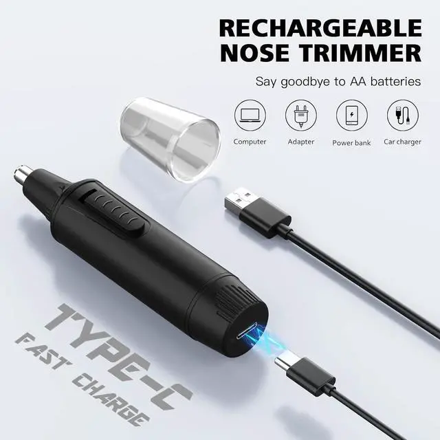 Alt view image 3 of 6 - Rechargeable Ear & Nose Hair Trimmer for Men & Women - Professional Painless Nose Clipper & Eyebrow Trimmer - IPX7 Waterproof Dual Edge Blades - Black