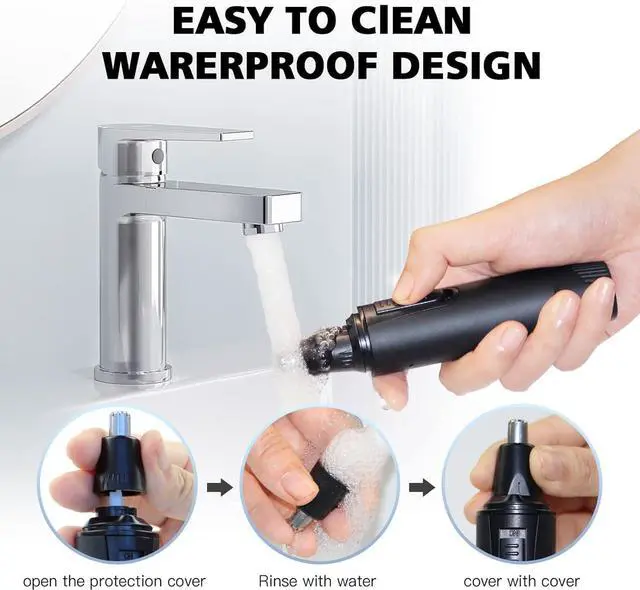 Alt view image 5 of 6 - Rechargeable Ear & Nose Hair Trimmer for Men & Women - Professional Painless Nose Clipper & Eyebrow Trimmer - IPX7 Waterproof Dual Edge Blades - Black