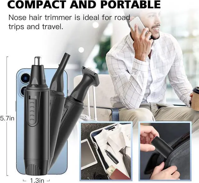 Alt view image 6 of 6 - Rechargeable Ear & Nose Hair Trimmer for Men & Women - Professional Painless Nose Clipper & Eyebrow Trimmer - IPX7 Waterproof Dual Edge Blades - Black
