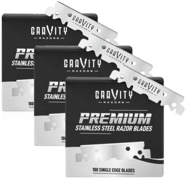 Main image of Premium Single Edge Razor Blades - Swedish Steel Razor Blades for Safety Razors and Straight Edge Razors, by GRAVITY RAZORS (100 Count, 3-Pack)
