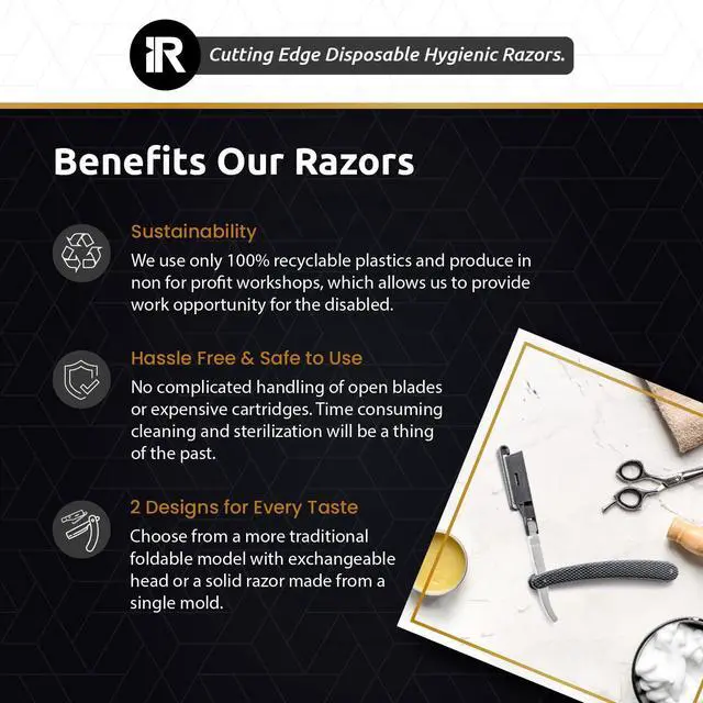 Alt view image 4 of 7 - Professional Straight Razors for Men - 100 pcs. Disposable Straight Edge Razors with Stainless Steel Blade and Guard - Essential Barber Accessories for Close Shaving and Grooming by Better Barber