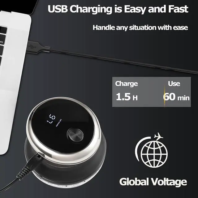 Alt view image 6 of 7 - KEMEI Professional Hair Clippers for Men, Automatic Circular Hair Trimmer, Cordless Self-Haircut Kit with LED Display, KM-887 Silvery