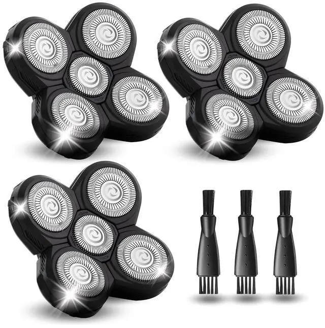 Main image of 3 Pack Shaver Replacement Blades Compatible with Freedom Head Shaver Kit, 5 Blades Shaver Replacement Heads for Head Shavers for Bald Men, Replacement Blades for Head Electric Razor Shaving, 3 Brush