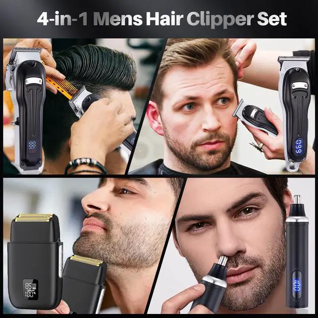 Alt view image 3 of 7 - Roziapro Professional Hair Clippers for Men Zero Gapped T-Blade Trimmer Cordless Nose Hair Trimmer Electric Foil Shaver Rechargeable Hair Grooming Set with LED Display (Black)
