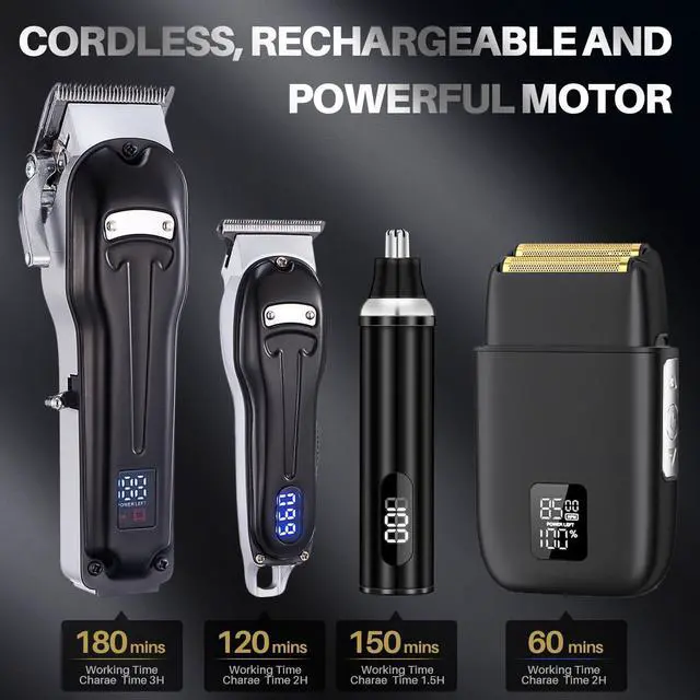 Alt view image 6 of 7 - Roziapro Professional Hair Clippers for Men Zero Gapped T-Blade Trimmer Cordless Nose Hair Trimmer Electric Foil Shaver Rechargeable Hair Grooming Set with LED Display (Black)