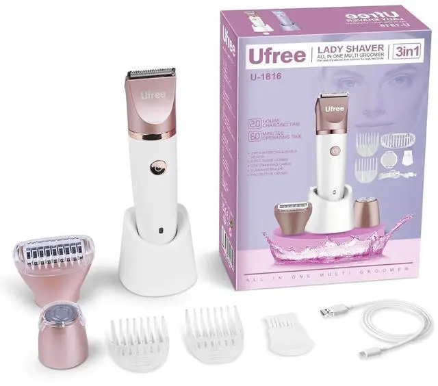 Alt view image 7 of 7 - Ufree Electric Shaver Razors for Women Pubic Hair, Bikini Trimmer for Face and Body Hair, Wet & Dry Use Groomer, Hair Trimmer, Birthday Gifts for Women, Gold