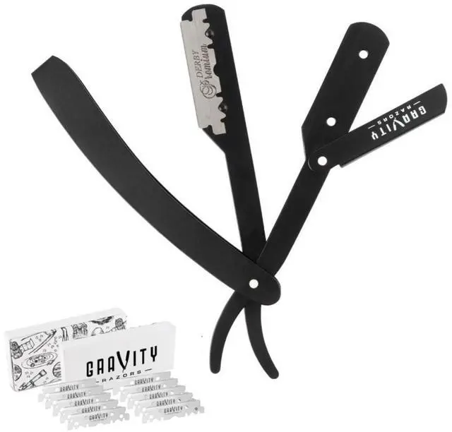 Main image of Professional Straight Razor - Minimal Exposure Straight Razor Kit with 10 Gravity Premium Blades, .5mm Exposed (Nightcrawler)
