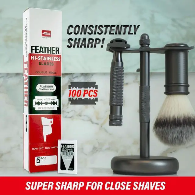 Alt view image 2 of 6 - Feather Double Edge Safety Razor Blades - (50 Count) - Platinum Coated Hi-Stainless Steel Razor Blades - Fits Most Safety Razors - Super Sharp for Close Shaves - Made in Japan