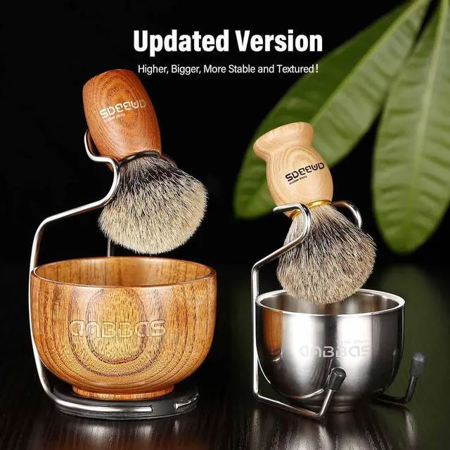 Alt view image 2 of 7 - Anbbas Badger Hair Shaving Brush with Wood Handle,Large Soap Bowl,Stainless Steel Shaving Stand and 3.5 oz Natural Shaving Soap Puck Refill for Men