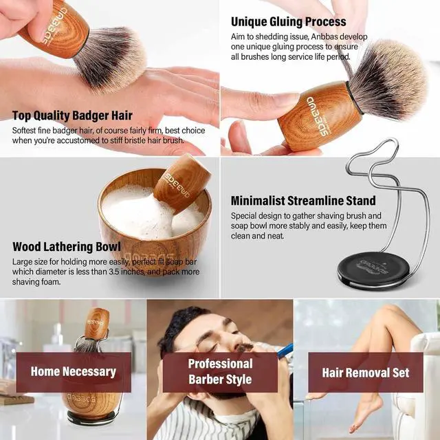 Alt view image 6 of 7 - Anbbas Badger Hair Shaving Brush with Wood Handle,Large Soap Bowl,Stainless Steel Shaving Stand and 3.5 oz Natural Shaving Soap Puck Refill for Men