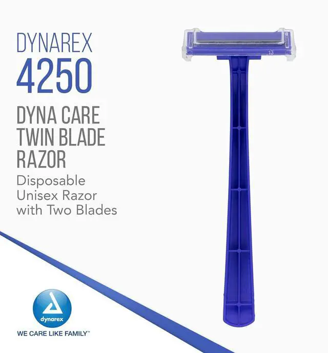 Alt view image 2 of 7 - Dynarex DynaCare Twin Blade Razors, Disposable Unisex Razor with Two Blades Provides Smooth, Close Shave, for Prior to Procedures or Tattoos, Blue, 6 Boxes - 50 Razors per Box