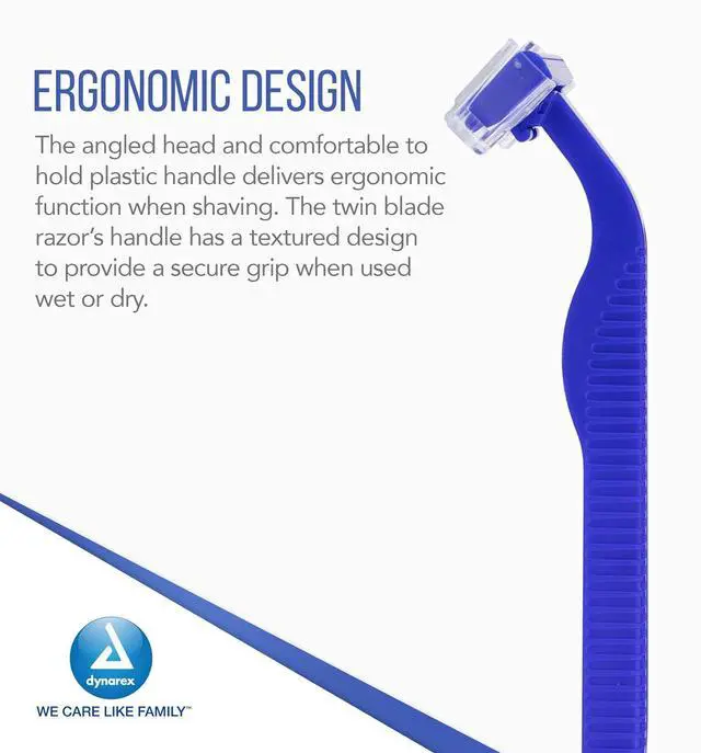 Alt view image 3 of 7 - Dynarex DynaCare Twin Blade Razors, Disposable Unisex Razor with Two Blades Provides Smooth, Close Shave, for Prior to Procedures or Tattoos, Blue, 6 Boxes - 50 Razors per Box