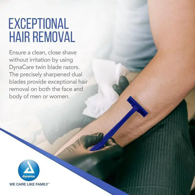 Alt view image 5 of 7 - Dynarex DynaCare Twin Blade Razors, Disposable Unisex Razor with Two Blades Provides Smooth, Close Shave, for Prior to Procedures or Tattoos, Blue, 6 Boxes - 50 Razors per Box