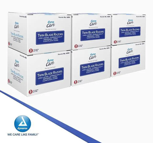 Alt view image 6 of 7 - Dynarex DynaCare Twin Blade Razors, Disposable Unisex Razor with Two Blades Provides Smooth, Close Shave, for Prior to Procedures or Tattoos, Blue, 6 Boxes - 50 Razors per Box