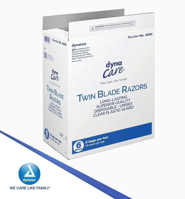 Alt view image 7 of 7 - Dynarex DynaCare Twin Blade Razors, Disposable Unisex Razor with Two Blades Provides Smooth, Close Shave, for Prior to Procedures or Tattoos, Blue, 6 Boxes - 50 Razors per Box