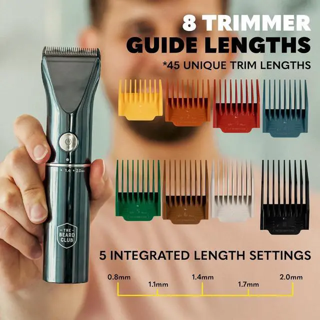 Alt view image 6 of 7 - The Beard Club Beard Trimmer for Men - Electric Cordless Rechargeable Beard & Hair Trimmer - High Power 7000 RPM - 8 Color Guides 45 Unique Trim Lengths - Travel Lock