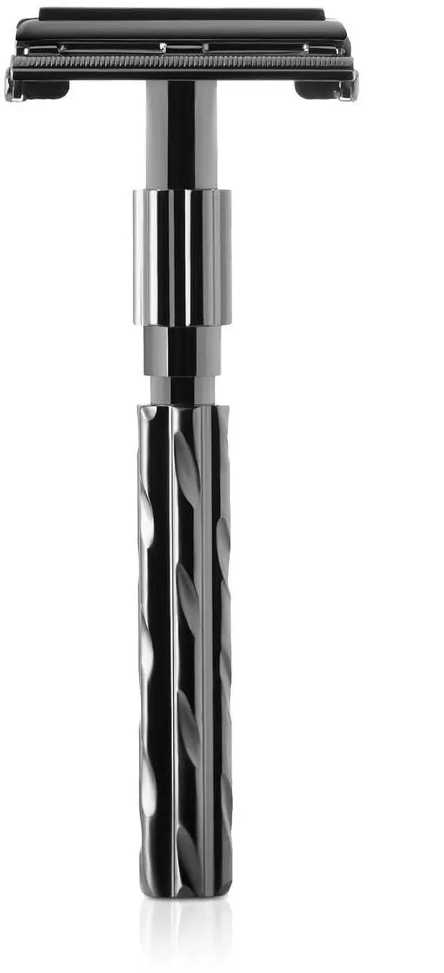 Alt view image 4 of 7 - Parker 22R Gunmetal Finish Long-Handle Butterfly Safety Razor for Men  Premium Brass Construction, Close Smooth Shave + 5 Razor Blades Included