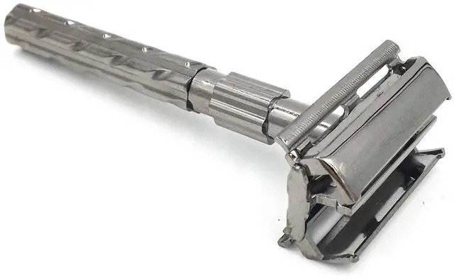 Alt view image 6 of 7 - Parker 22R Gunmetal Finish Long-Handle Butterfly Safety Razor for Men  Premium Brass Construction, Close Smooth Shave + 5 Razor Blades Included