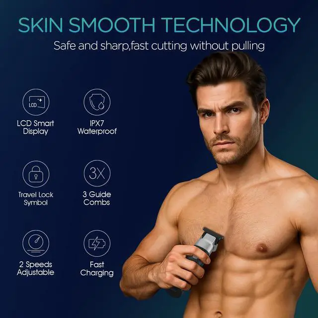 Alt view image 2 of 7 - VOYOR Body Hair Trimmer for Men,Electric Razor,Versatile Groin & Body Trimmer,Waterproof and Cordless Shaver, Manscaper for Men, USB-C Charging Groomer,Ceramic Blade Razor Male Grooming HT310 (Black)