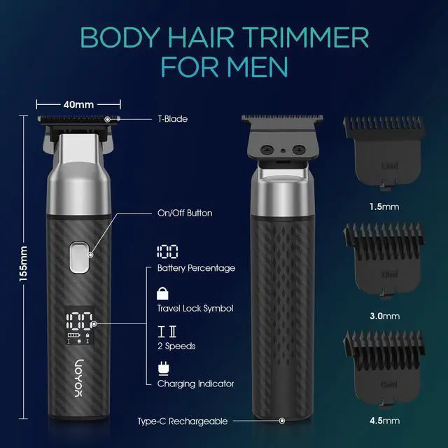 Alt view image 6 of 7 - VOYOR Body Hair Trimmer for Men,Electric Razor,Versatile Groin & Body Trimmer,Waterproof and Cordless Shaver, Manscaper for Men, USB-C Charging Groomer,Ceramic Blade Razor Male Grooming HT310 (Black)