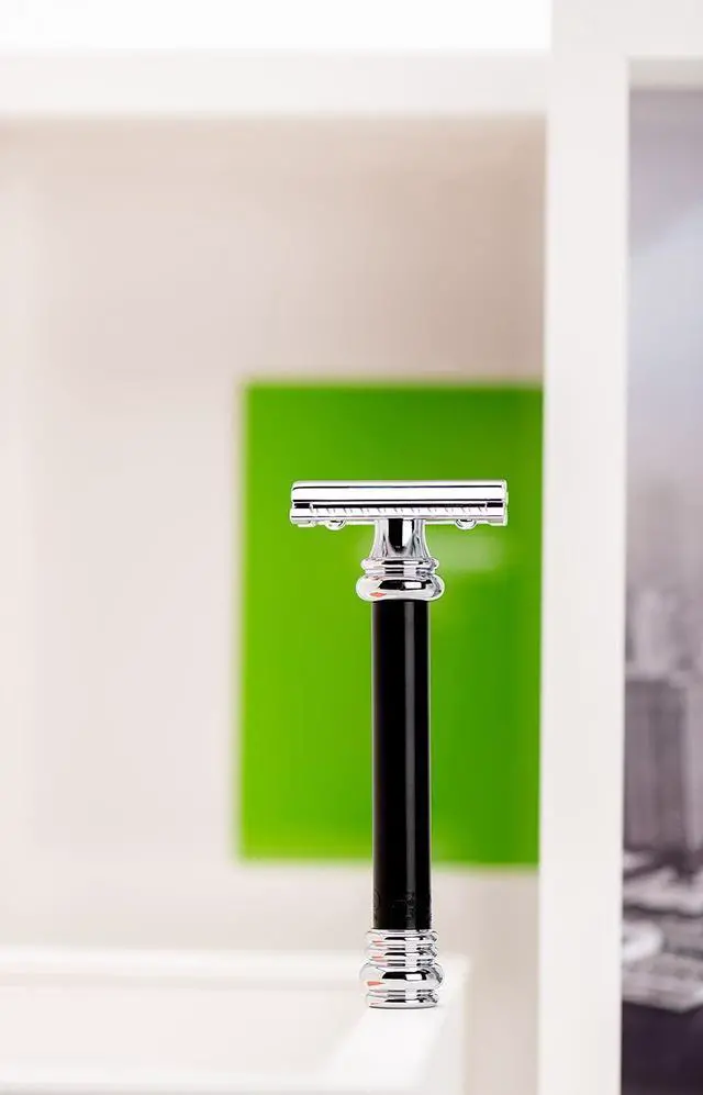 Alt view image 7 of 7 - MERKUR 38B Double Edge Safety Razor - Black Handle | Extra Large Barber Pole Grip Brass Handle | Made in Germany | Plastic-Free | Two Piece Design | Closed Comb | Straight Bar