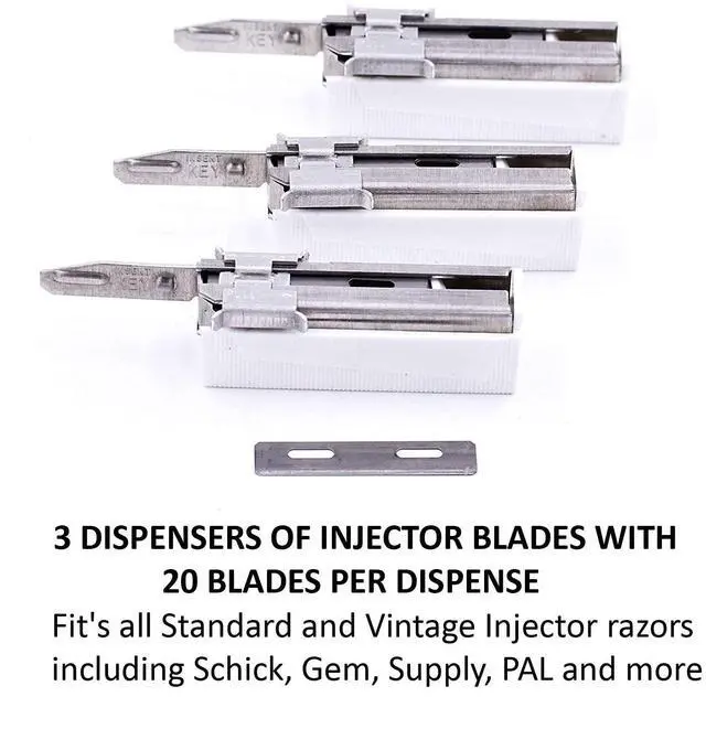 Alt view image 4 of 4 - Parker/Taconic Shave 60Blade Injector Pack  PolymerCoated USAMade Blades for Schick, Supply, Gem, Pal, Vintage and Modern Standard Injector Razors