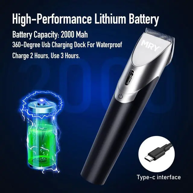 Alt view image 5 of 7 - MRY Ceramic Cutter Cordless Men's Barber Women's Professional Waterproof LCD Hair Clippers USB Rechargeable (Black with Silver Color)