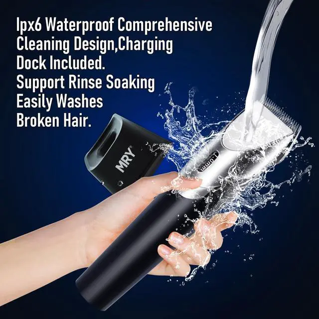 Alt view image 7 of 7 - MRY Ceramic Cutter Cordless Men's Barber Women's Professional Waterproof LCD Hair Clippers USB Rechargeable (Black with Silver Color)