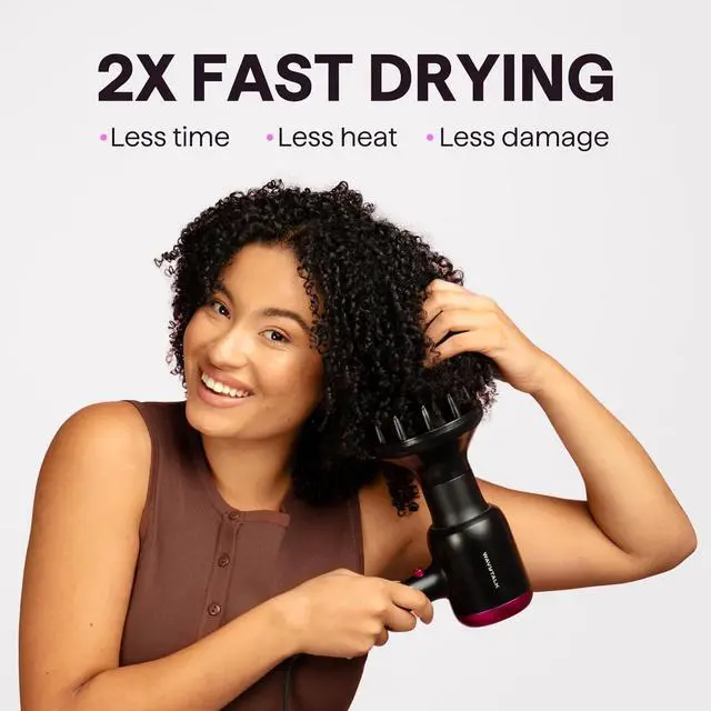 Alt view image 2 of 7 - Wavytalk Hair Dryer with Diffuser, Blown Away Ionic Hair Dryer for Curly Hair with Comb, 1875W Fast Drying Blow Dryer with Ceramic Technology, 3 Attachments for All Hair Types, Light and Quiet, Black