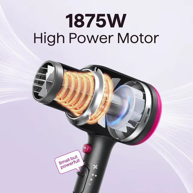 Alt view image 3 of 7 - Wavytalk Hair Dryer with Diffuser, Blown Away Ionic Hair Dryer for Curly Hair with Comb, 1875W Fast Drying Blow Dryer with Ceramic Technology, 3 Attachments for All Hair Types, Light and Quiet, Black