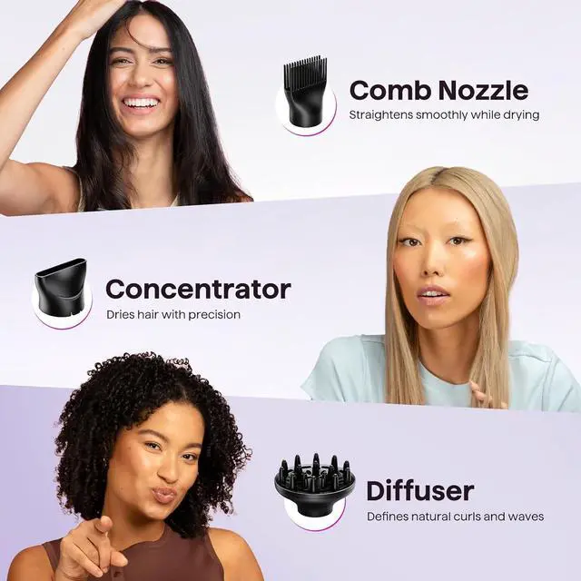 Alt view image 4 of 7 - Wavytalk Hair Dryer with Diffuser, Blown Away Ionic Hair Dryer for Curly Hair with Comb, 1875W Fast Drying Blow Dryer with Ceramic Technology, 3 Attachments for All Hair Types, Light and Quiet, Black