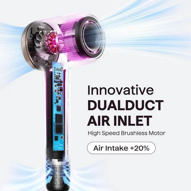 Alt view image 4 of 7 - Hair Dryer, Wavytalk Turblow Pro Fast Drying Blow Dryer with Diffuser, High Speed Hair Dryer with 110,000 RPM, Pro Negative Ions for Reduces Damage, Frizz Smoothing, 3 Speeds & 3 Temps, Matte Grey