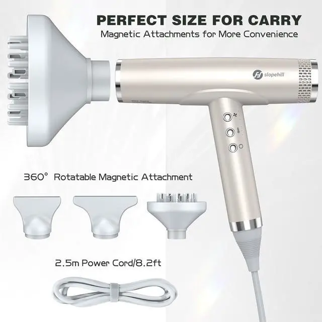 Alt view image 5 of 6 - slopehill Professional Hair Dryer with Diffuser, Ionic Hair Dryer,Lightweight Compact Powerful & Fast Salon Blow Dryer with High Speed Brushless Motor, Travel Hairdryer, Women & Men (Ceramic, Stone)